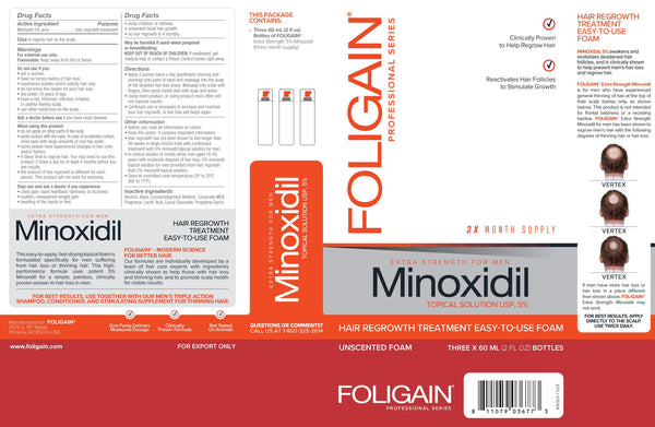 FOLIGAIN Minoxidil 5% Hair Regrowth Foam For Men 3 Month Supply - FOLIGAIN JAPAN