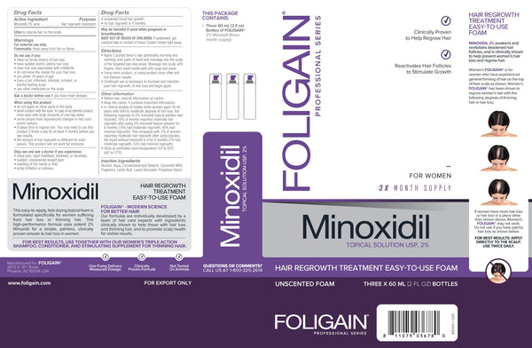FOLIGAIN Minoxidil 2% Hair Regrowth Foam For Women 3 Month Supply - FOLIGAIN JAPAN