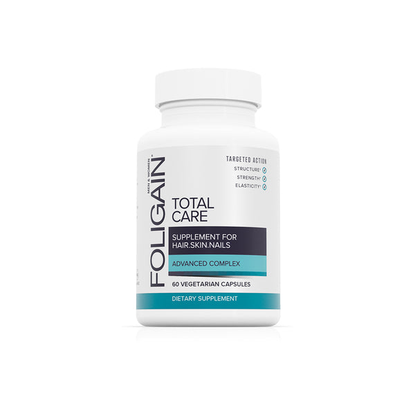 Foligain Total Care supplement bottle on a white background